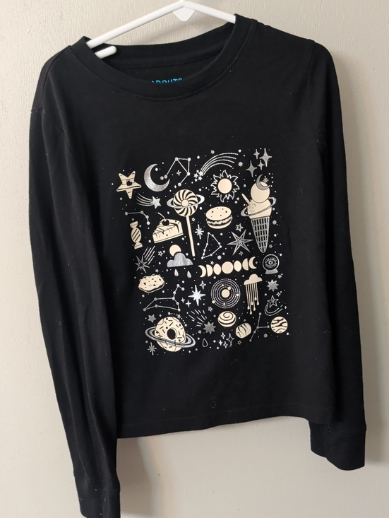 Other - Black Long-Sleeve Kids Tee with Cream Space & Sweets Motif